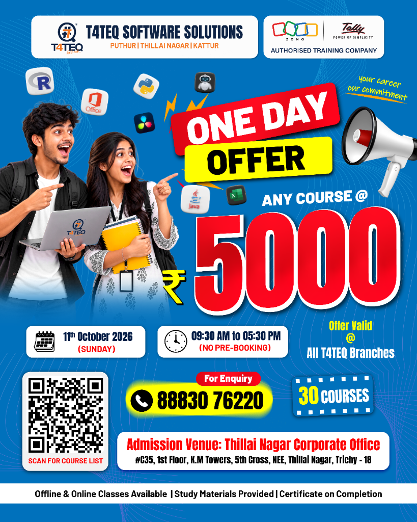 T4TEQ One Day Offer Any Course at 5000