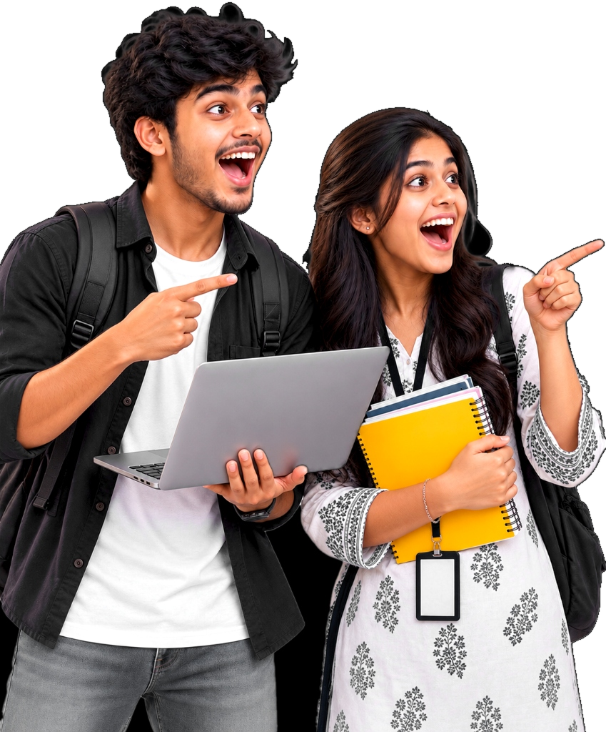 Happily shocked college students seeing flat 5000 offer courses